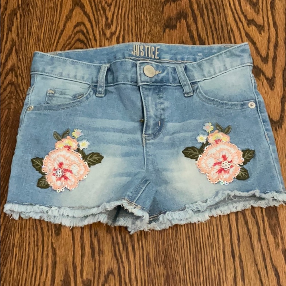 Justice Girls Embroidered Flower Shorts